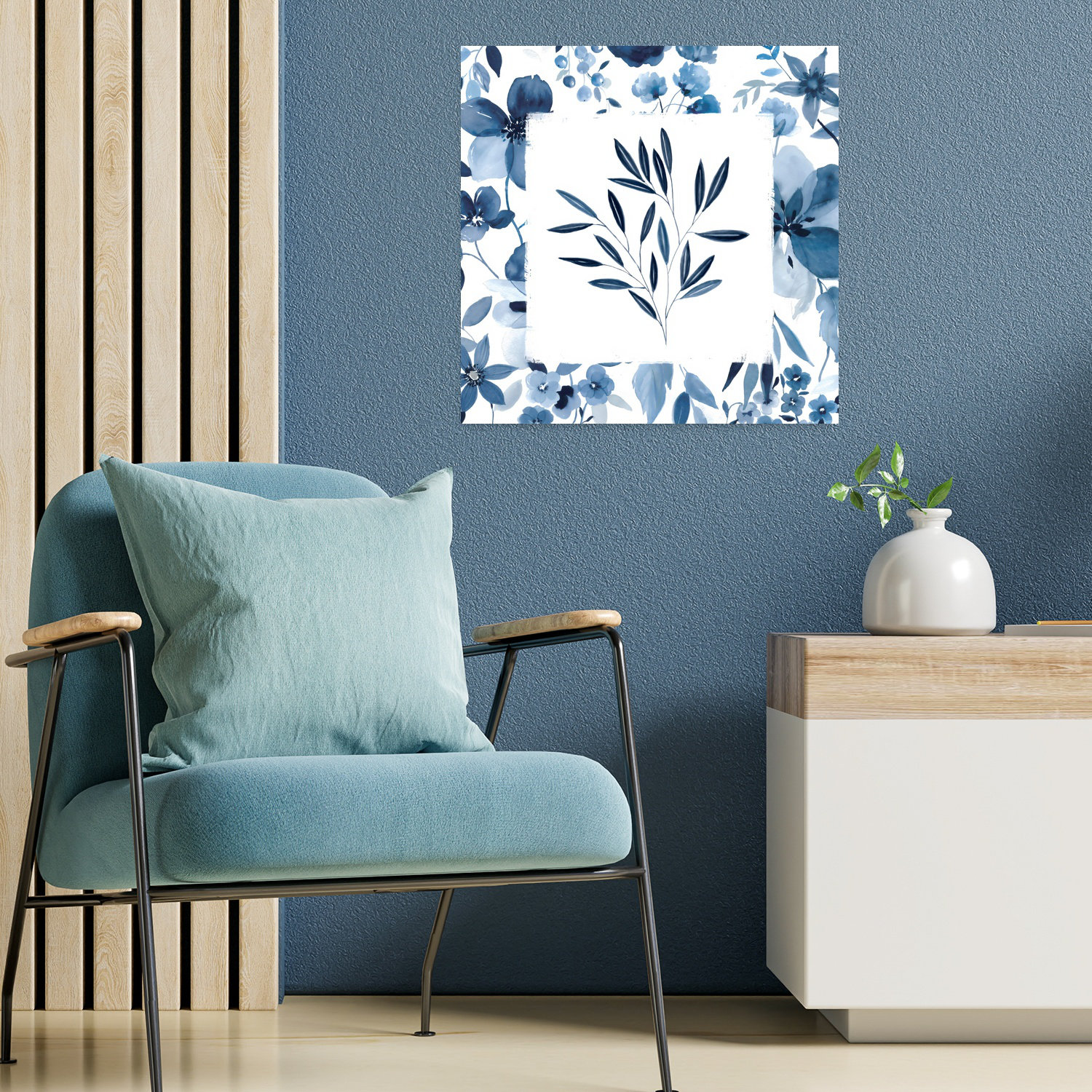 Latitude Run® Navy Leaves II Abstract Delicate Elegant Nature